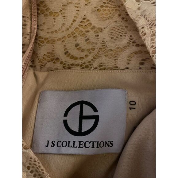 NWOT JS Collection women's Elegant Blush Pink Lace neck Mermaid long Dress sz 10 - Picture 9 of 10